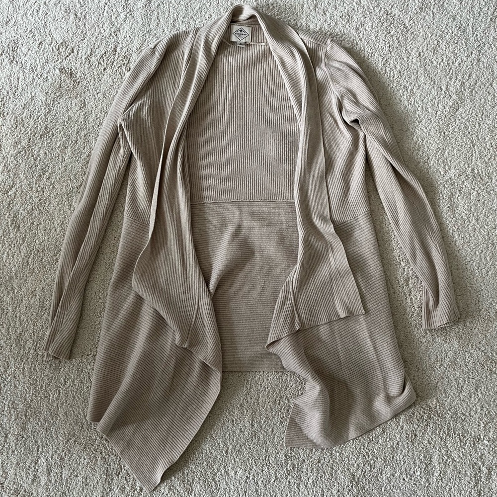 St. John's Bay Beige Open-Front Ribbed Draped Cardigan